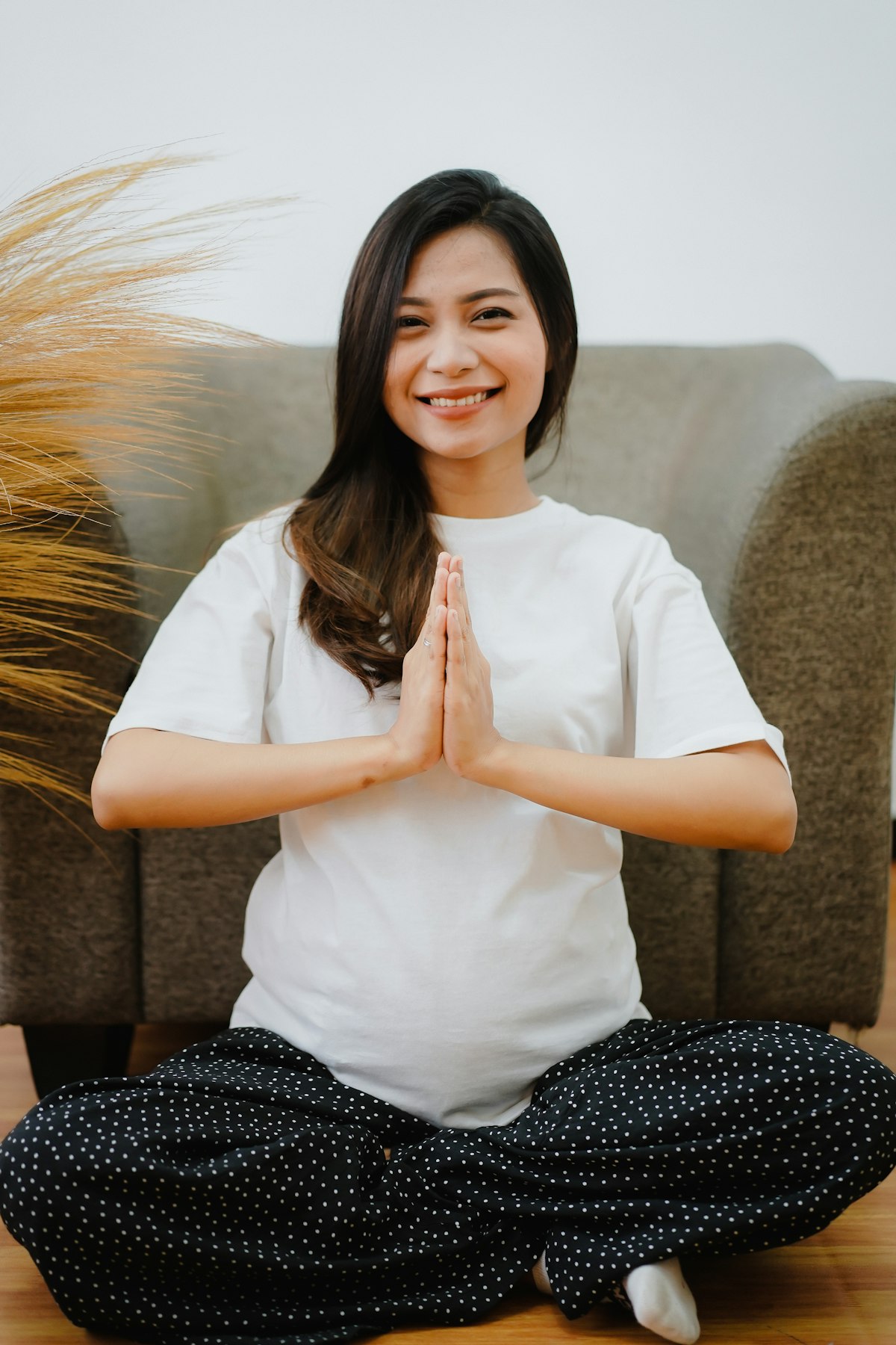Expectant mother in prenatal yoga